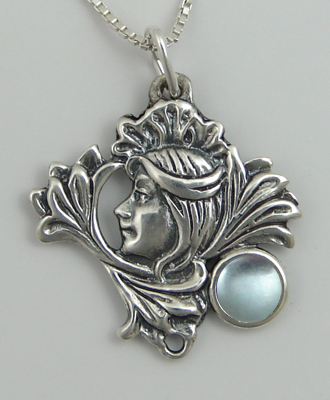 Sterling Silver Woman Maiden of the Lotus Flower Pendant Necklace With Blue Topaz